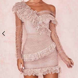 'Sorrel' Blush Lace Frill Mini Dress
